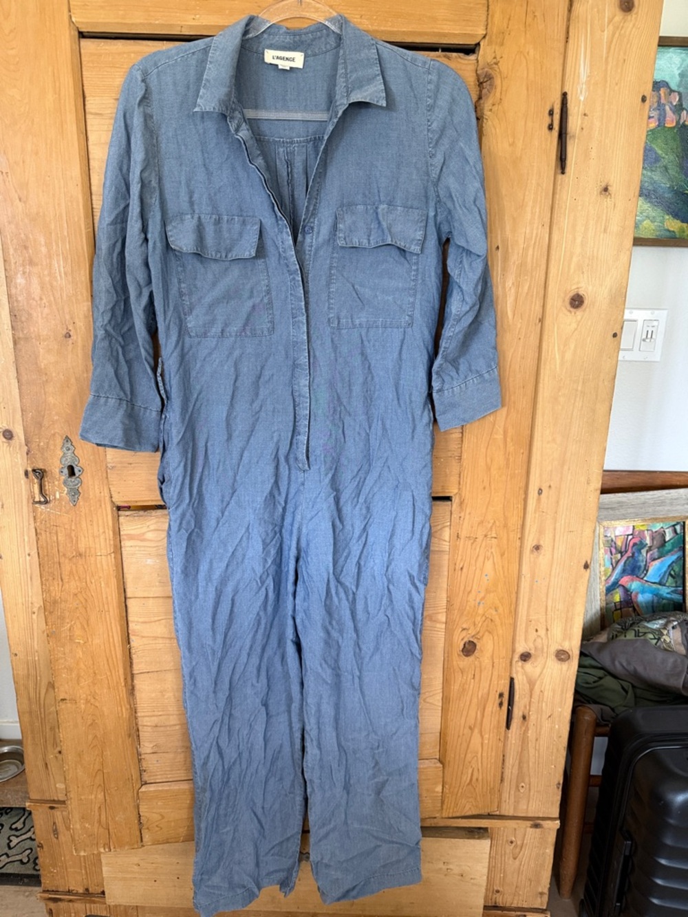 L'AGENCE Chambray Blue collared Button-Front jumpsuit size 0 - Picture 2 of 6